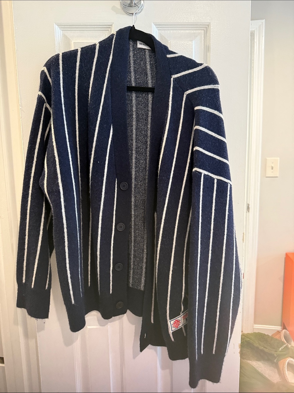 striped navy cardigan